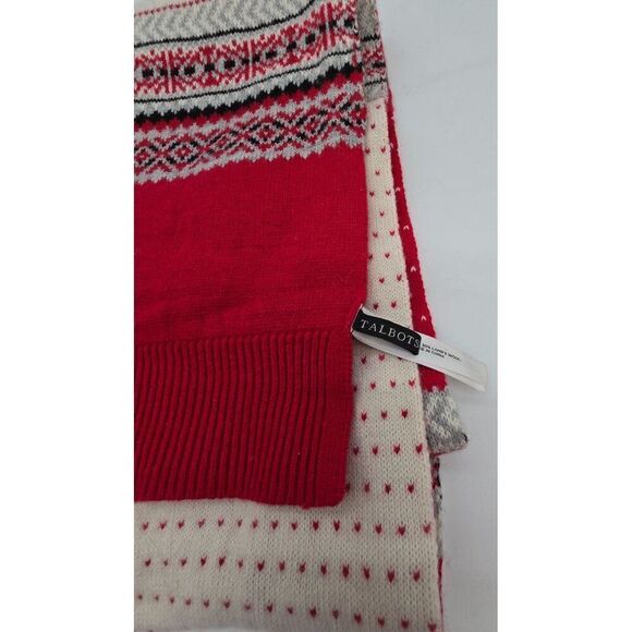 Talbots Womens Fair Isle Knit Scarf Red Ivory 70% Nylon 30% Lambs Wool Warm Soft - Picture 1 of 6